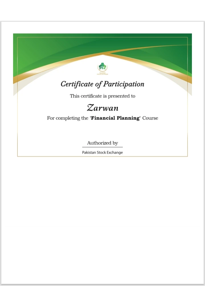 Financial Planning certificate — Pakistan Stock Exchange