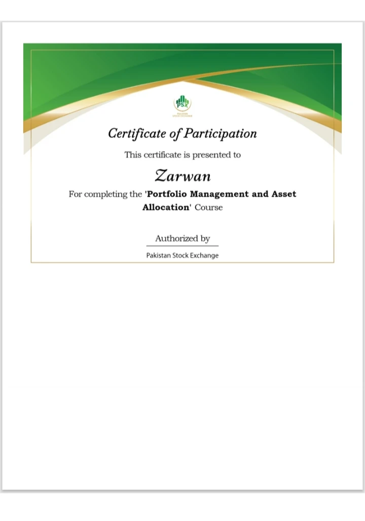 Portfolio Management and Asset Allocation certificate — Pakistan Stock Exchange