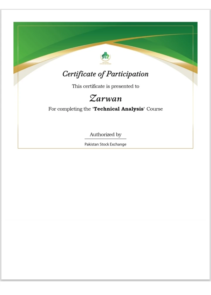 Technical Analysis certificate — Pakistan Stock Exchange